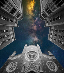 Church of St. Anthony of Padua in İstanbul with milky way