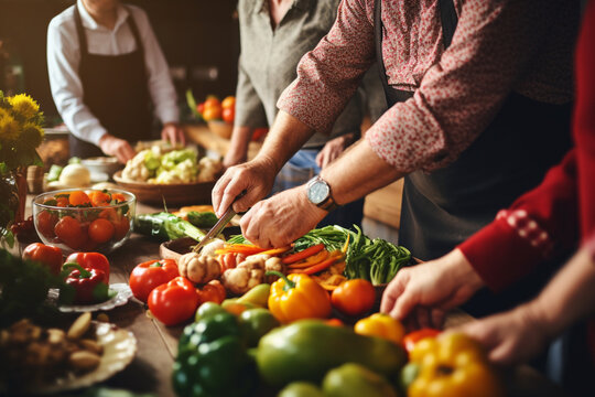 A close-up of family hands working together to prepare a festive holiday meal, love and creation