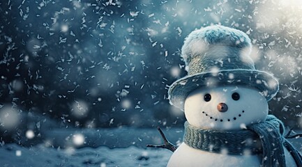 Snowman with snow falling in the background