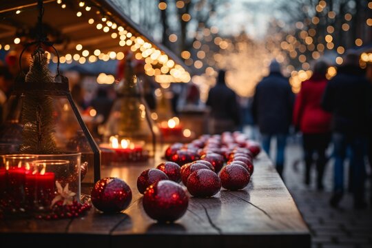 A festive scene at an Advent market with stalls selling holiday treats, crafts, and decorations, capturing the lively atmosphere of seasonal markets. Generative AI