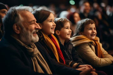 Grandparents and grandchildren attending a live theater performance, sharing their love for the arts, love and creation - obrazy, fototapety, plakaty