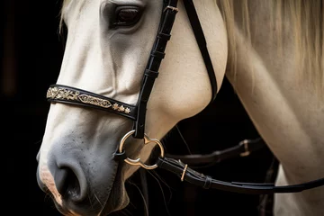 Poster A close-up of a horse's elegant mane and bridle, highlighting the meticulous attention to detail in equestrian care, love and creation © Лариса Лазебная