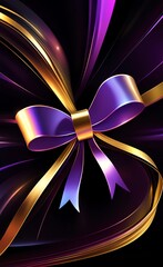 Bright gift bow on black background - AI generative art