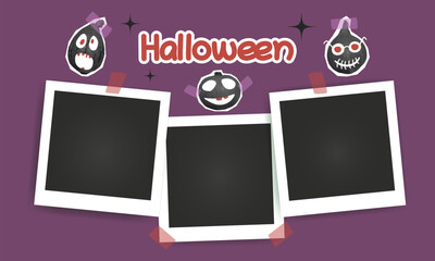 Set of instant photo frame mockups with shadows. Photo album template. Empty image for memory Halloween. Spooky, scary, horror, fear, pumpkin, face, trick or treat