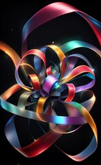 Bright gift bow on black background - AI generative art