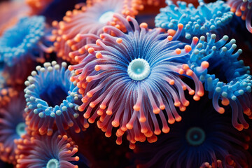 Fototapeta na wymiar A close-up of a vibrant coral polyp, highlighting the love and creation of microscopic marine life, love and creation