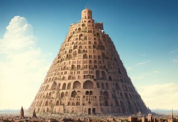 The Tower of Babel with a multitude of people a