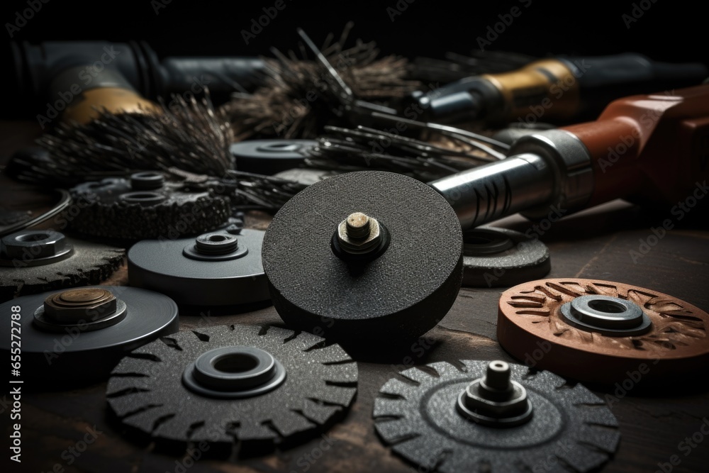 Poster A collection of various tools neatly arranged on top of a wooden table. Perfect for showcasing a range of tools or emphasizing craftsmanship.