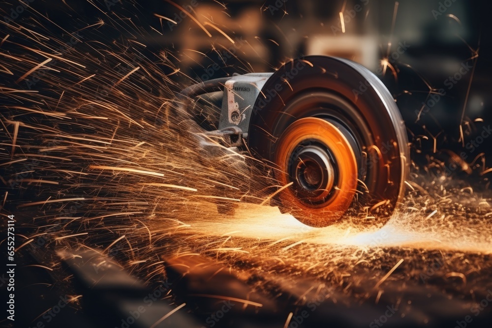 Poster a person using a grinder to grind a piece of metal. suitable for industrial and diy projects.