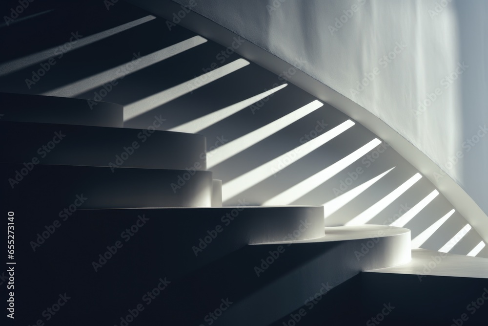 Poster a stair case with a light shining through it. this image can be used to depict mystery, hope, or a p