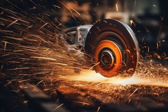 A person using a grinder to grind a piece of metal. Suitable for industrial and DIY projects.