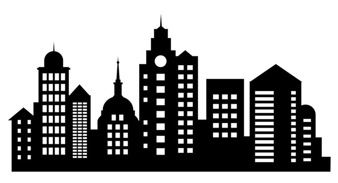 A set of silhouettes of city buildings, background cities flourishing © AlexZel