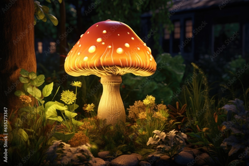 Poster A mushroom glowing in the darkness. Perfect for adding a touch of magic and mystery to any project.