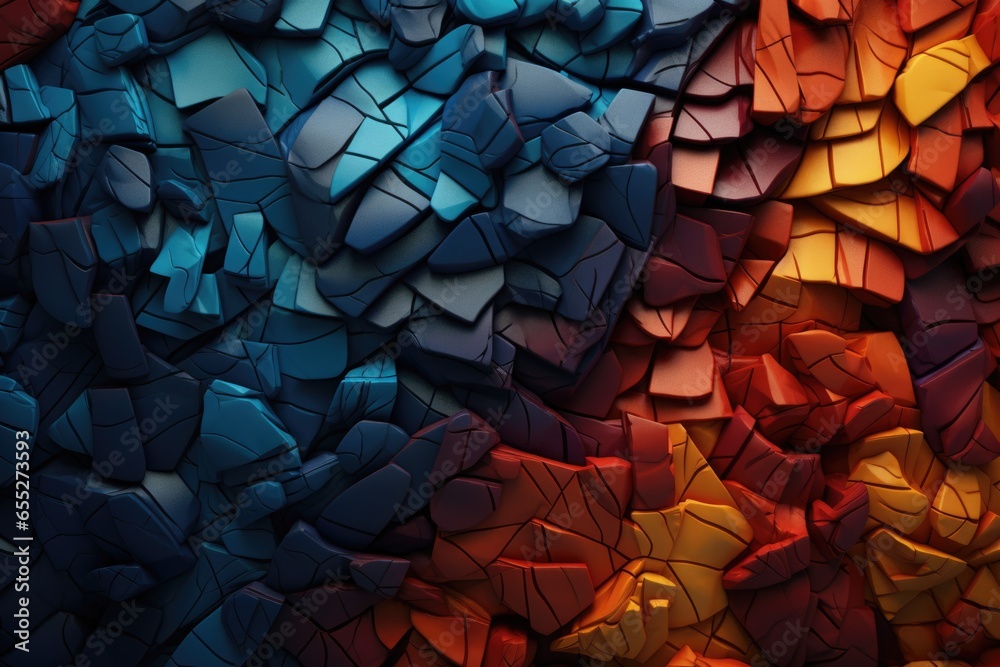 Poster A close-up view of various fragments of broken glass. This image can be used to depict themes of destruction, accidents, safety hazards, or even artistic concepts.