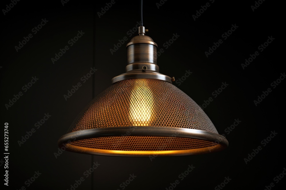 Poster A single light fixture hangs from the ceiling in a dimly lit room. This versatile image can be used to depict various concepts such as illumination, ambiance, interior design, and more.