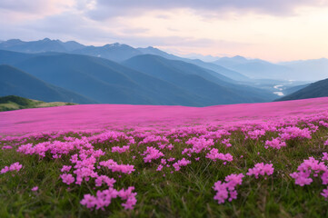 tiny, small pink flowers growing in green grassland, natural beauty