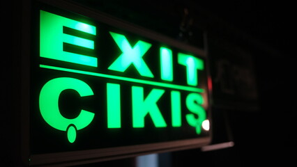 exit sign. Sign saying "exit" in Turkish and English
