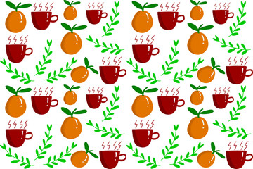 Orange leaf coffee mug, abstract illustration, pattern