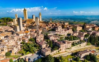  Aerial view of San Gimignano, Tuscany, Italy © monticellllo