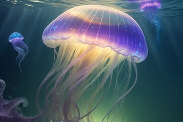 Ultra detailed jellyfish with iridiscent glow s