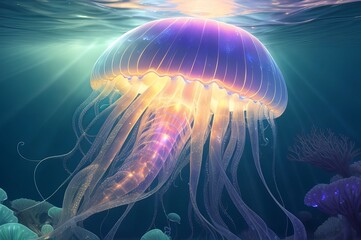 Ultra detailed jellyfish with iridiscent glow s