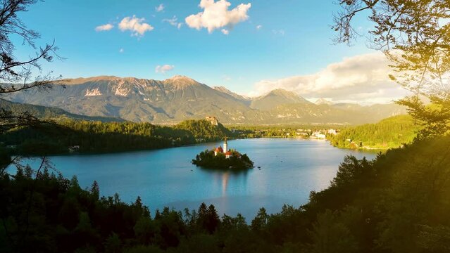 Lake Bled on a beautiful autumn day with clouds. Lake Bled, Slovenia.