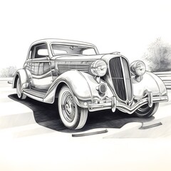 Vintage Retro Car Illustration. Hand Drawn Vintage Car Illustration.