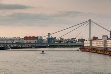 Panorama view along the Rhine downstream in Mannheim