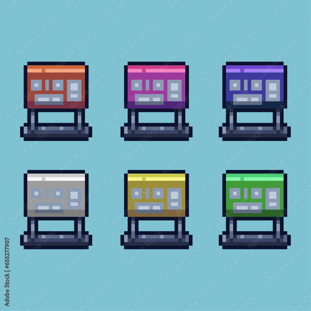 Poster pixel art sets of news board wood with variation color item asset. simple bits of news board on pixe