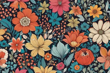 Tuinposter seamless pattern with flowers and leaves, floral illustration. seamless pattern with flowers and leaves, floral illustration. watercolor seamless pattern with flowers and leaves. botanical floral prin © Shubham