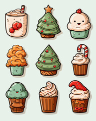 A set of Christmas illustrations reminiscent of Christmas baked goods