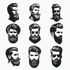 Bearded man's face hipster character fashion silhouette avatar