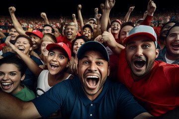 Baseball fans at the stadium, creating a dynamic and spirited atmosphere - obrazy, fototapety, plakaty