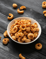 Crispy Pork crackling, scratchings. deep fries in white bowl