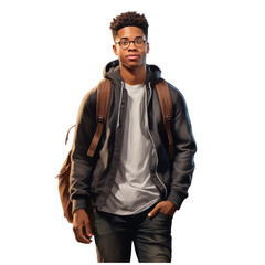 Happy black student isolated, png, no background