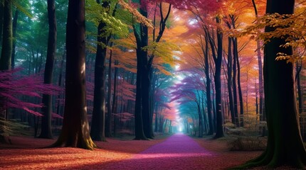 Autumn forest in the night
