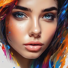 beautiful girl with colorful hair. 3d illustration. beautiful girl with colorful hair. 3d illustration. beautiful young woman with bright colorful makeup and red lipstick. fashion model with bright ma