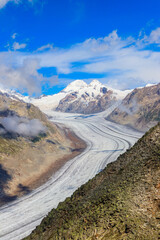 Scenic view on Great Aletsch Glacier in Valais canton, Switzerland