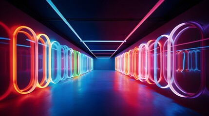 Futuristic corridor with glowing neon lights. 3d render illustration