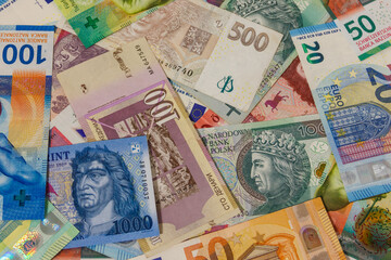 Fototapeta na wymiar Background of currencies from different european countries