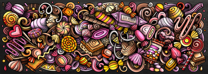 Candies doodle cartoon funny banner