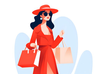 Modern character of woman shopping, flat style