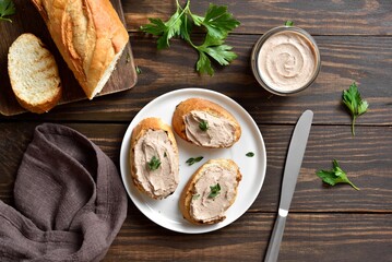 Toasted bread with chicken liver pate - obrazy, fototapety, plakaty