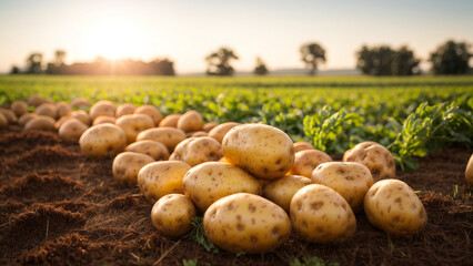 Harvest Organic potatoes grown in the field 1 - obrazy, fototapety, plakaty