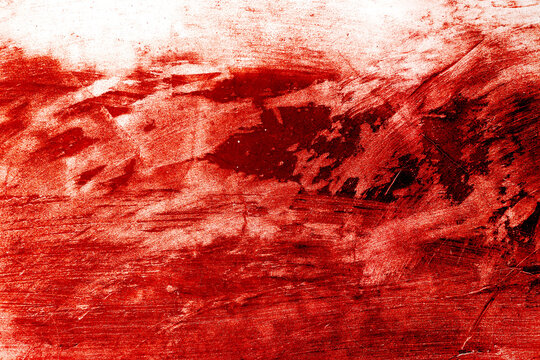 Red Horror Background. Red Blood On Old Wall For Halloween Concept. Grunge Scary Red Concrete. Red Paint On Concrete Wall.