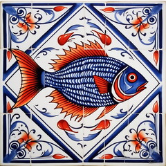 Portuguese sardine fish on typical traditional tile