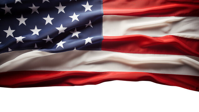 American flag waving in the wind  on a transparent background