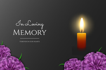 In loving memory template for the loved ones , illustrated background with a black strip and candles 