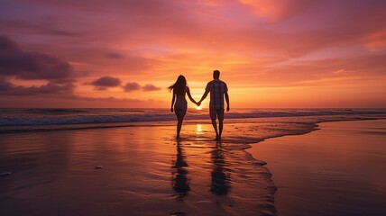 Romantic Sunset Walk on the Beach for Valentine's Day Photo