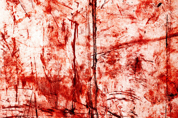 Grunge scary red concrete. Red paint on concrete wall. Red blood on old wall for halloween concept.